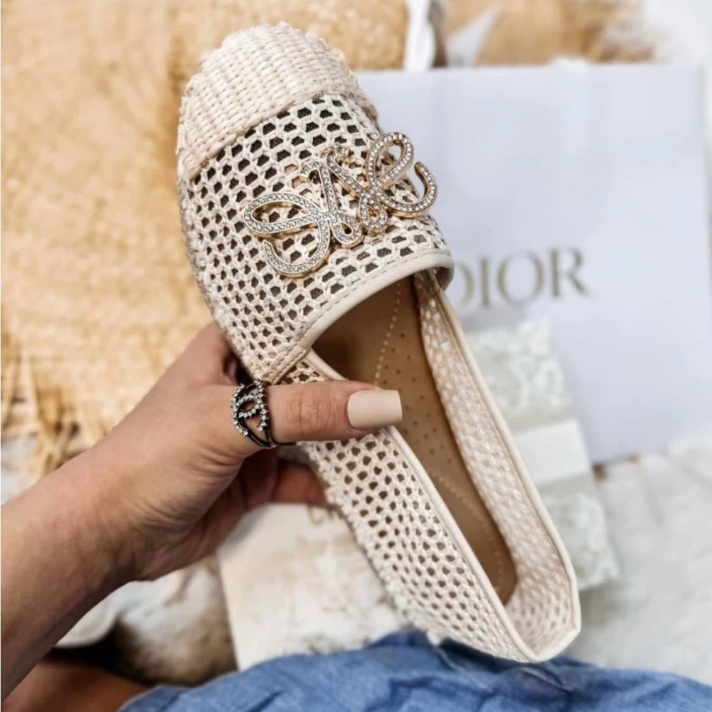 Cream and Gold Perforated Flats Espadrille Khiara